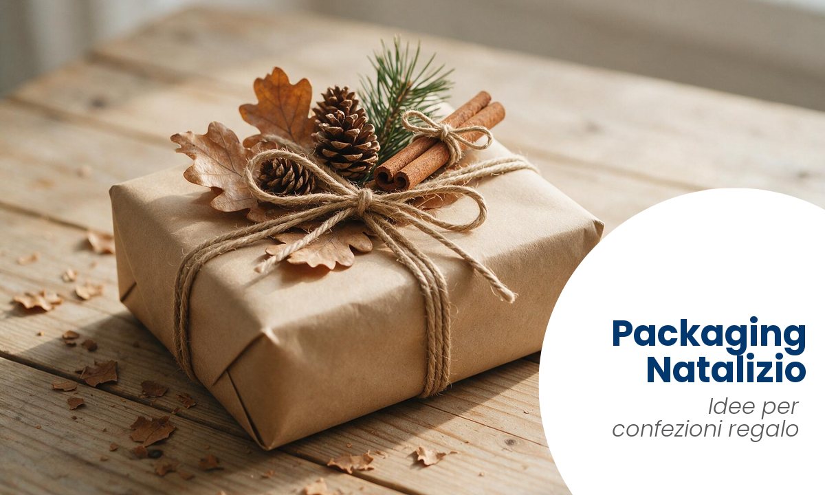 Confezione regalo in carta kraft con decorazioni naturali